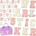 WILLBOND 52 Pcs Chenille Letter Patches A-Z, Self Adhesive Alphabet Patches for Clothes, Bags, Hats DIY, Name Craft & Personalized Best Mom Groovy Wedding Gifts(White, Pink,2.2 Inch)