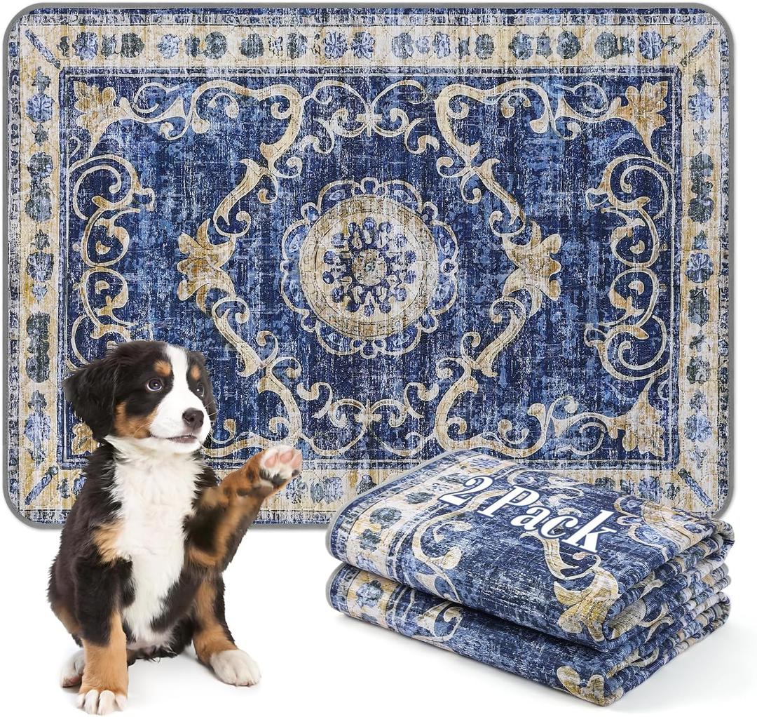 Washable Pee Pads for Dogs, 2 Pack Reusable Puppy Pads Absorbent Training Pads for Dogs Waterproof Dog Mat Non-Slip Whelping Pet Mat (Navy Blue)