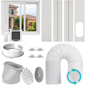 Portable Air Conditioner Window Vent Kit with 5.9 Exhaust Hose & Round AC Unit Coupler, Universal AC Vent Kit with Adapter, Adjustable Window Seal Kit for Sliding Window