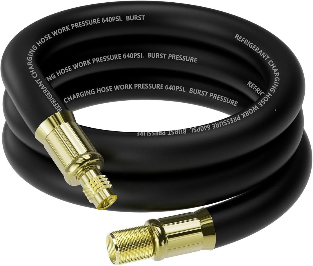 1/2" HVAC Vacuum Hose, 3/8" to 1/4" SAE Fittings High-Flow Refrigerant Hoses, 20 Microns Vacuum Pump Hose Faster HVAC Evacuation and Recovery, 6 Feet Vacuum Certified Refrigerant Hoses