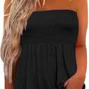 Patchwork Print Tube Tops Women Elastic Trim Strapless Vintage Blouse Multicolour Off The Shoulder Tee (Medium, Black)