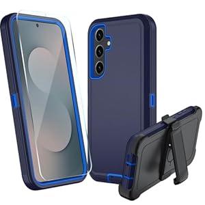 muitq for Samsung Galaxy S25 FE Case, Heavy Duty case, [Belt Clip Holster] [Glass Screen Protector] [Military Grade Protective ] [Shockproof] [Dropproof] [DustProof] (with Belt Clip, Dark Blue)