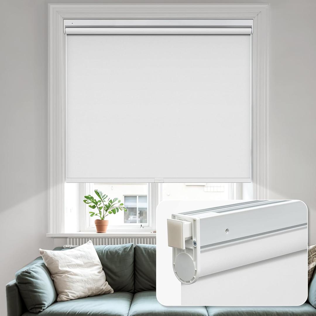 MiLin No Tools No Drill Cordless Roller Shades 100% Blackout Roller Windows Shades Thermal Insulated Reduce Noise Privacy Window Roller Blinds for Home and Office - White Custom Size