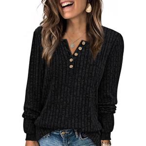 XIEERDUO Sweater for Women Long Sleeve Henley Shirts Tunic Tops to Wear with Leggings crew neck Sweaters Trendy 2024 (Black), XL