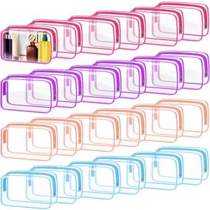 24 PCS Clear Toiletry Bag, Cosmetic Bag for Travel Makeup Organizer TSA Approved Pouch - Multicolor, Medium (6Blue+6Pink+6Rose+6Purple)