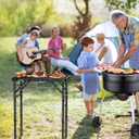 Anbte Folding Grill Table, Aluminum Camping Table Adjustable Height Max 27.5" Picnic Table Outdoor Table, Lightweight, Portable Handle for Travel Cooking BBQ Picnic, 22.8" x 16", Black
