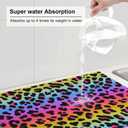 Leopard Print Rainbow Dish Drying Rack Mats Decor, Cheetah Dish Pad Drying Mat Kitchen Counter 18x24 Absorbent Reversible Microfiber for Coffee Bar Sink Countertop Accessories Silicone Decorations
