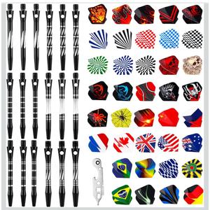 Leitee 30 Pcs Aluminum Dart Shafts for Steel Tip 50 mm 53 mm Dart Stems Accessories with 30 Rubber Rings 120 Replacement Flights and 1 Wrench for Outdoor Indoor Sports