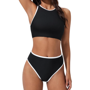 SUUKSESS Women High Waisted Bikini Sets High Neck Sporty Two Piece Swimsuits, L