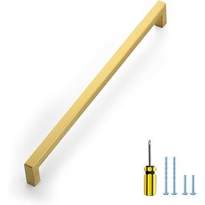 Ravinte Gold Cabinet Pulls Brushed Brass Kitchen Cabinet Handles Come with Screwdriver (11-1/3 in Hole Center, 1 Pack), 11.8"L x 0.5"W