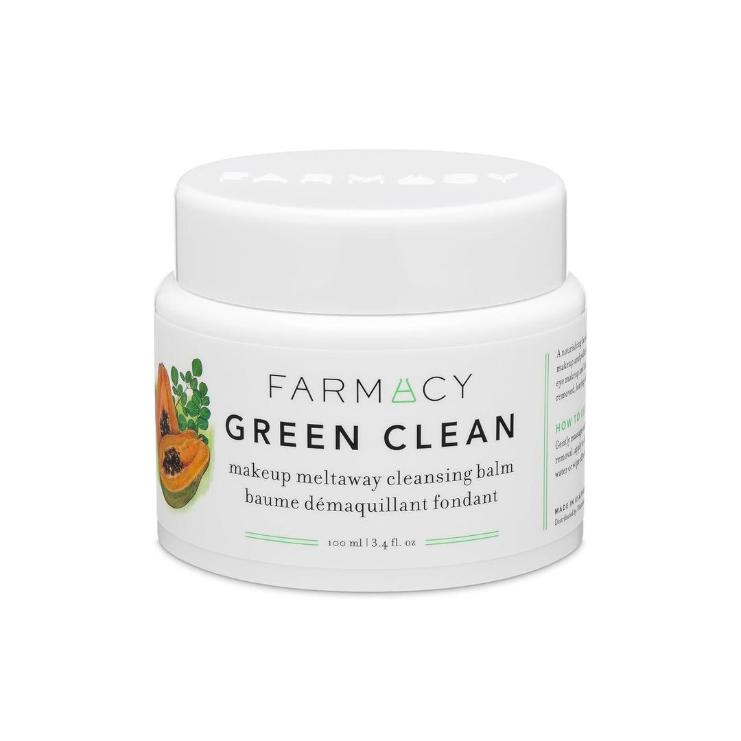 Farmacy Makeup Remover Cleansing Balm - Green Clean Waterproof Makeup Remover + Oil Based Cleanser - Gentle Exfoliating Double Cleanser - Melts From Balm to Milky Lather (100ml) (3.4 Ounce (Pack of 1))