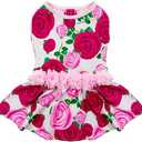KYEESE Dogs Dress Floral Rose with Flowers Decor Elegant Princess Doggie Dress Small Dogs Spring Summer, L