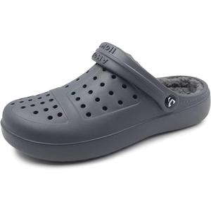 Amoji Unisex Winter Fleece Clog Fur Lined Garden Shoes House Slippers D8818 (6-6.5 Women/5.5-6 Men, Grey/Grey)