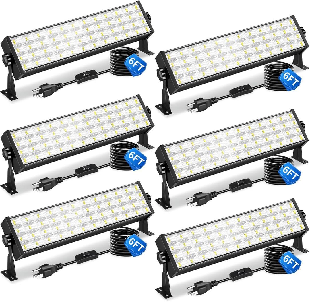 100W 6 Pack LED Shop Light for Garage, 12000LM 5000K Daylight Plug in Work Light, Bay Lighting Indoor with 6FT Cord & On/Off Switch, IP40, 180 Adjustable, for Workshop Workbench Basement Warehouse