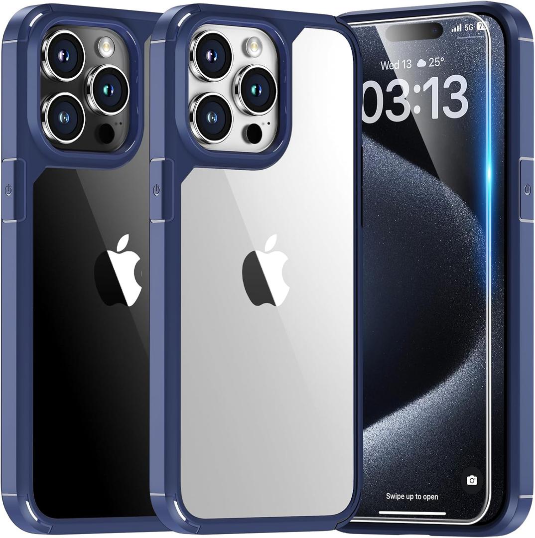 2 x TAURI 5 in 1 for iPhone 15 Pro max Case, with 2X HD Screen Protectors + 2X Camera Lens Protectors, [Military Grade Drop Protection] Shockproof Case for iPhone 15 Pro max 6.7 Inch Blue
