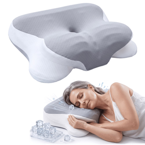 Memory Foam Cervical Pillow for Neck Pain Relief, Ergonomic Contour Bed Pillow for Sleeping, Cooling Ice Silk Cover, Orthopedic Neck Support Pillow for Side Back & Stomach Sleepers, Pressure Relief