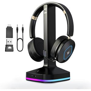 Earbay Wireless Headset with Mic for Work, V6.0 Bluetooth Headset with Microphone (Noise Cancelling & Mute), Wireless Headphones with RGB Charging Dock for Work from Home/Office/PC/Call Center/Laptop