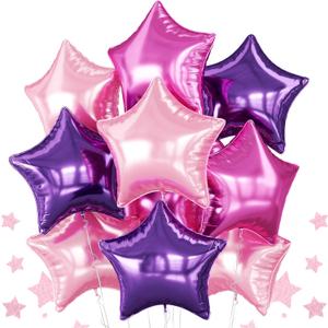 Purple Pink Star Foil Balloon, 10PCS Foil Stars Shape Balloons, 18 Inch Metallic Dark Light Pink Purple Stars Balloons Pentagram for Helium for Girls Birthday, Music, Anniversary Party Decoration