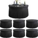 6 Pack Black Round Spandex Tablecloth for 72 inch Table, Wrinkle Free Stretchy 132inch Fitted 6FT Round Table Cloths Cover with Skirt for Wedding Birthday Party Graduation Banquet Events
