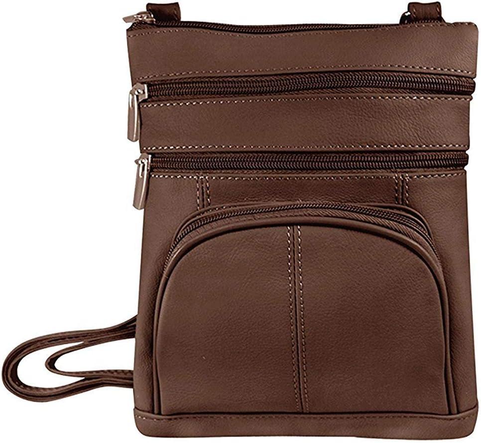 Roma Leathers Genuine Cross Body Purse Bag, Multi-Pocket (Brown)