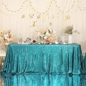 Eternal Beauty Sequin Tablecloth, 60x102 Inch Teal Rectangle Glitter Table Cover for Cake Dessert Exhibition Party Birthday Events (Teal)
