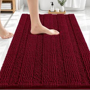 OLANLY Thick Bathroom Rugs 30x20, Extra Soft Absorbent Chenille Striped Bath Rugs, Rubber Backing, Machine Wash Dry, Bath Mats for Bathroom Floor, Tub and Shower, Home Decor Accessories, Burgundy