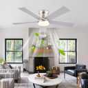 Ayaoty Flush Mount Low Profile Ceiling Fans with Lights - Modern Ceiling Fan with LED Dimming, Timer, 6Wind Speeds, Indoor Fan Light Fixture for Bedroom, Kitchen, Nickel