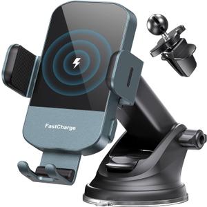 CHGeek Wireless Car Charger, 15W Fast Charging Auto Clamping Car Charger Phone Mount Phone Holder fit for iPhone 16 15 14 13 12 Pro Max 11 XR XS, Samsung Galaxy S24 Ultra S23 S22 S21, Dark Teal