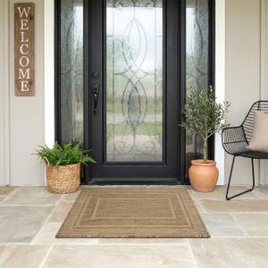 MontVoo-Polypropylene 2x3 ft Indoor Outdoor Entryway Rug Porch Rug Door Mats Rugs Small Accent, Textured Weave, Durable for High Traffic, Fade-Resistant, Non-Shedding, Modern Neutral Brown
