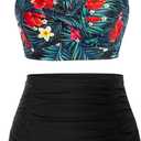 Hanna Nikole Women Plus Size Two Piece Swimsuit Sets Twist Front Bikini Bathing Suit with Drawstring Ruched Bottom (Red&white Flowers), 22Plus