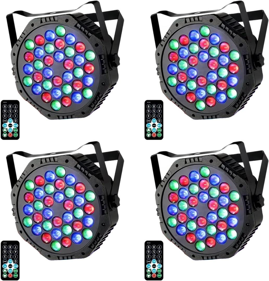 36LED Par Lights DJ Stage Light Corded RGB with Sound Activated Control Uplighting for Wedding Party Club Christmas Stage Lighting Apparatus 4-Packs Bronze