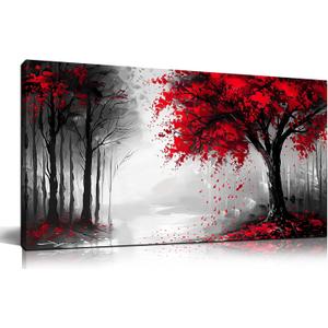 Large Canvas Wall Art for Living Room Black White and Red Tree of Life Print Pictures Painting Framed Wall Decor for Bedroom Modern Home Forest Scenery Wall Decorations Artwork Size 20x40 Ready to Hang (40L" x 20W")