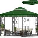 10x10 Canopy Replacement Top Double Tiered Gazebo Cover for Yard, Patio & Garden Durable Sunshade Replacement (Green with lace)