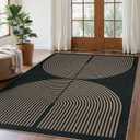 Lahome Modern Rainbow Easy Jute Carpet, Washable 5x7 Area Rugs for Living Room Patio Black Farmhouse Indoor Outdoor Rugs, Contemporary Natural Non Slip Floor Carpet for Office RV Backyard (Dark Grey/Charcoal Black)