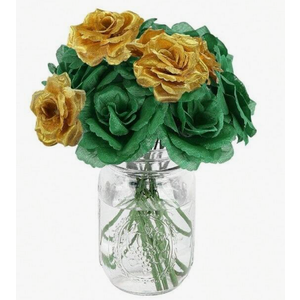 108pcs Roses Head Flowers with Stem  Emerald Green Gold Artificial Flowers Rose Bulk  Silk Rose Fake Flower for Wedding Bouquet Decor DIY Baby Shower Centerpieces St Patrick's Day Decoration