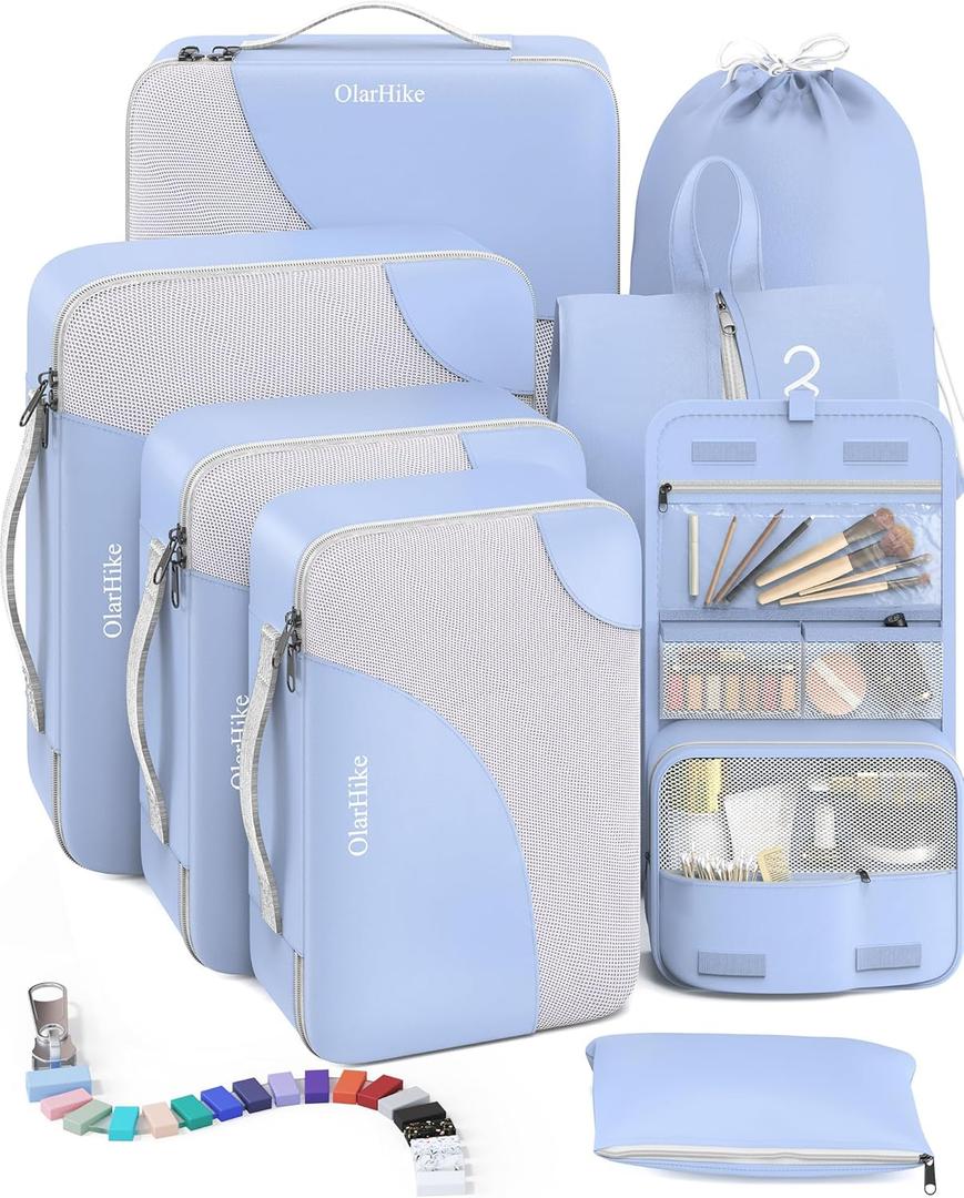 OlarHike 8 Set Packing Cubes for Travel, 4 Various Sizes(Extra Large,Large,Medium,Small), Luggage Organizer Bags for Trip Accessories Essentials, for Carry on Suitcases (Blue)