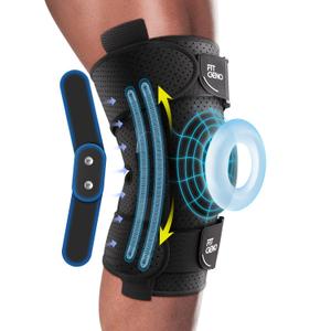 Hinged Knee Brace for Meniscus Tear: Adjustable Support for Knee Pain w/ Built-in Side Stabilizers & Removable Metal Hinges for ACL MCL Injury or Surgery Recovery - Men and Women FSA or HSA Eligible (Size PLUS, fits XXL/3XL/4XL, Black)