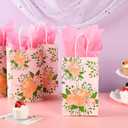 DjinnGlory 25 Pack Small Spring Floral Party Favor Bags with Handles and 25 Tissue Paper for Birthday Wedding Decorations, Pink Paper Gift Bags for Bridal Baby Shower New Moms (9x5.5x3.15 Inch)