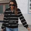 YeGine Womens Sweatshirt Oversized Quarter Zip Pullover Half Zip Long Sleeve Top Black and White Striped XL (XL)