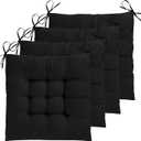ELFJOY 4 Pack Chair Cushions for Dining Chairs 17x17 inch Seat Cushions for Kitchen Chairs Soft and Comfortable Square Chair Pads with Ties, Black