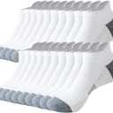 JOYNÉE 7 Pairs Mens Athletic Running Ankle Socks Cushioned Breathable Low Cut Sports Tab Socks for Men, White, Sock Size 10-13