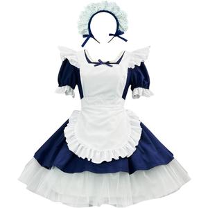 Women French Maid Costume Dress Girl Victorian Long Sleeve Princess Skirts Halloween Cosplay Costume (X-Large, Bronze)