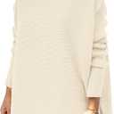 ANRABESS Women's Oversized Turtleneck Batwing Sleeve Spilt Casual Loose Knit Tunic Pullover Sweater Tops 2025 Fall Outfits (X-Large, Parchment Apricot)