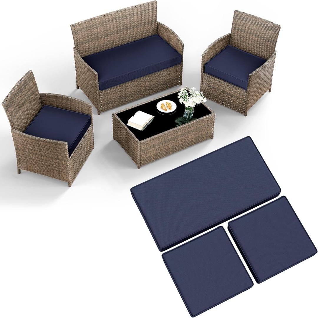 3 Pack Outdoor Patio Furniture Cushion Replacement Covers, Waterproof Loveseat Cushion Covers - 3618,1818 for 4-Seater Wicker Rattan Patio Conversation Set Loveseat Couch Furniture, Cover Only