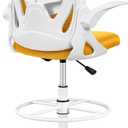 Primy Drafting Chair Tall Office Chair with Flip-up Armrests Executive Ergonomic Computer Standing Desk Chair with Lumbar Support and Adjustable Footrest Ring (Mustard) (934-Z)