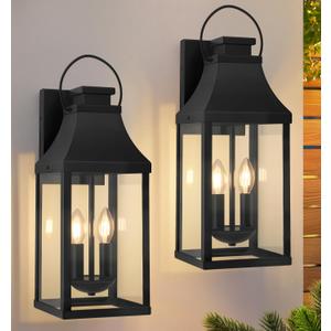 tewei 2-Pack Outdoor Wall Lights, 20'' Porch Light Outdoor Wall Sconce Lantern, Modern Black Exterior Lighting Fixture Wall Mount, Outside Light for House Garage