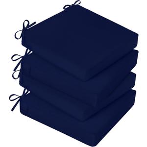 Basic Beyond Outdoor Chair Cushions for Patio Furniture, Waterproof Outdoor Seat Cushions Set of 4 19 x 19, Patio Chair Cushions Set of 4 with Ties and Handle, Navy Blue