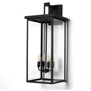 26 in Large Outdoor Wall Lantern, Modern Matte Black Exterior Light Fixtures for House with Clear Glass Shade, Large Outdoor Light Fixtures Wall Mount E12 Base Garage & Porch Wall Light