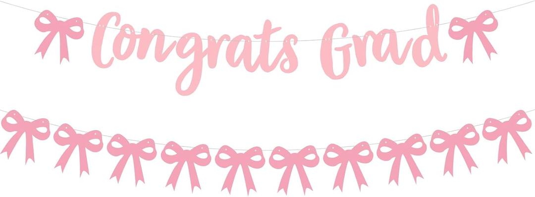 VitalCozy 9.8 ft Pink Bow Congrats Grad Banner Coquette 2026 Graduation Garland Class of 2026 Congratulations Decorations for Graduation Party Supplies Senior High School College Grad Decorations