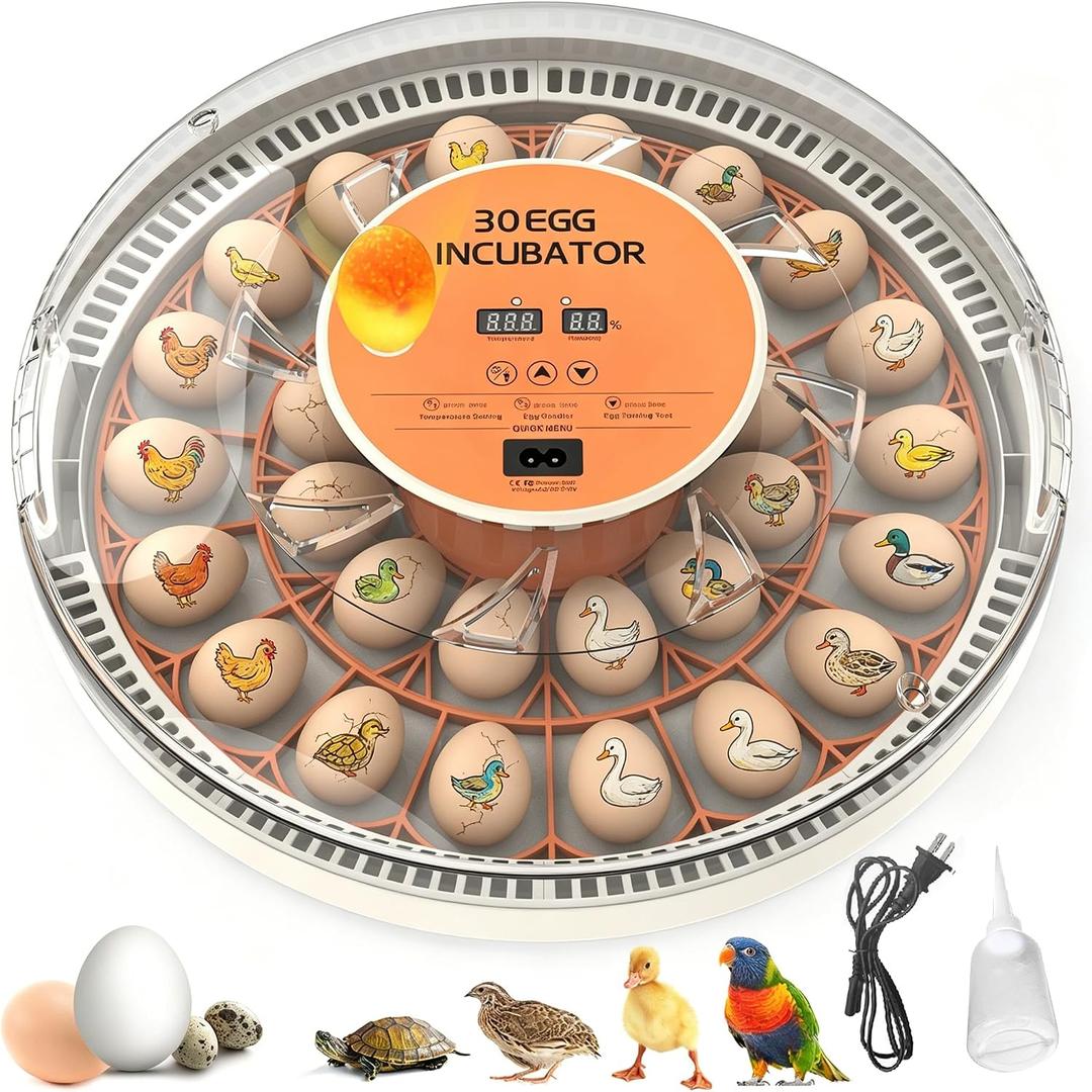 30 Egg Incubator with Automatic Egg Turning, Temperature Control and Humidity Monitor Incubators for Hatching Eggs, Chicken, Ducks, Goose, Pigeon, Quail, Parrot Incubator for Farm, Lab